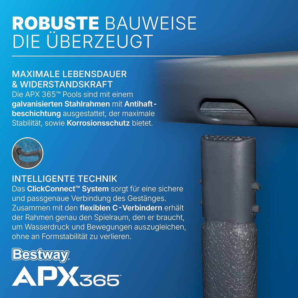 Bestway APX365 Winterfestes Frame Pool Set, Sandfilteranlage, 549 x 274 x 132 cm, 16.477 L, Stahlrahmen, Polar-Shield, Dunkle Marmor-Optik, Sicherheitsleiter, Abdeckplane, Werkzeugloser Aufbau, DEKRA