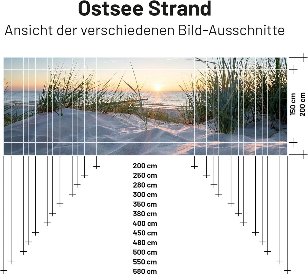 Textil Sonnensegel OSTSEE-Strand | Höhe 200cm | hochwertiger Fotodruck inkl. Keder-Befestigung | Markisen-Vorderwand - Länge/Keder: 380cm / 5 mm Keder