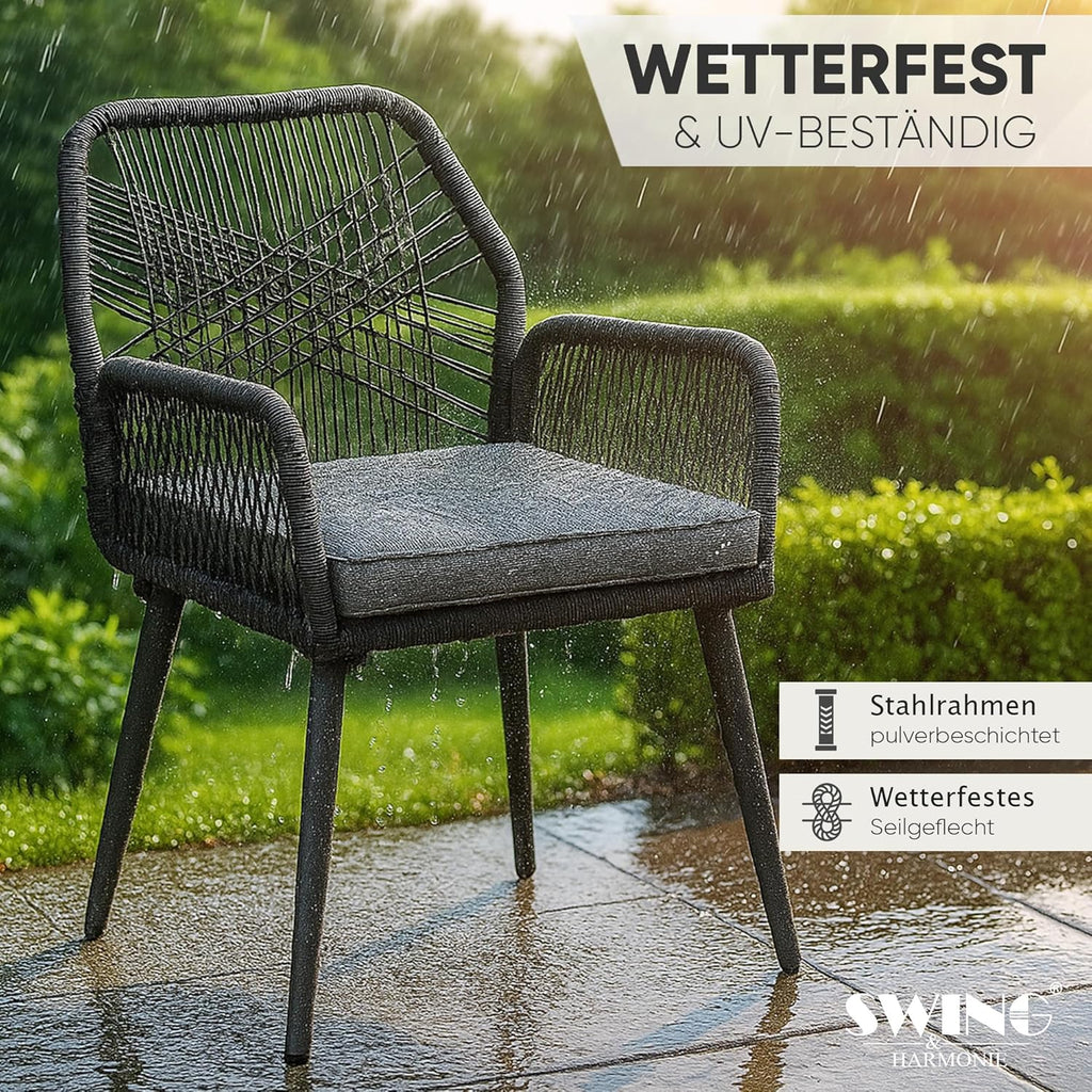 Swing&Harmonie Gartenmöbel Set „Calvani“ – Sitzgruppe mit Stühlen & Esstisch – wetterfest – Seilgeflecht – WPC-Tischplatte – Outdoor Essgruppe – Terrassenmöbel (anthrazit/Holz, 8 Personen)