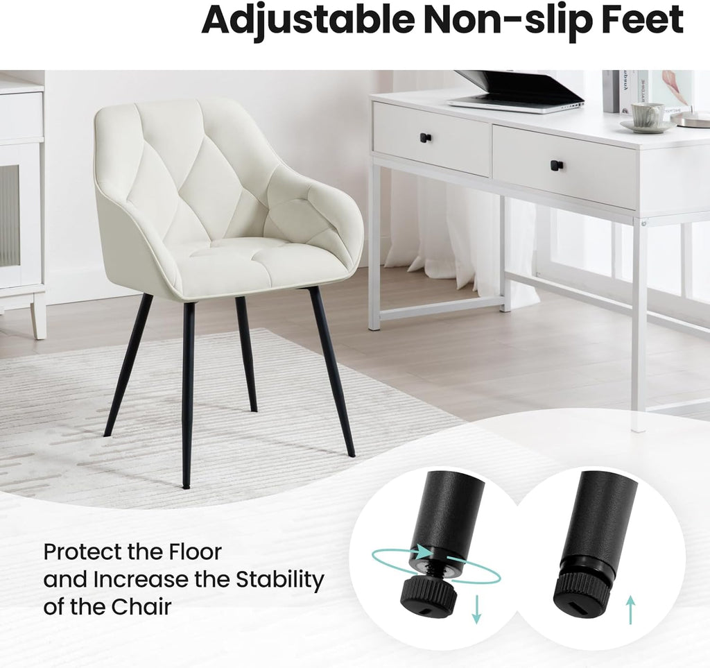 WOLTU Esszimmerstühle 2er Set, für Esszimmer Wohnzimmer, ergonomische Küchenstühle gepolstert mit Armlehnen, Metallbeinen, Sitzfläche aus Samt, Cremeweiß
