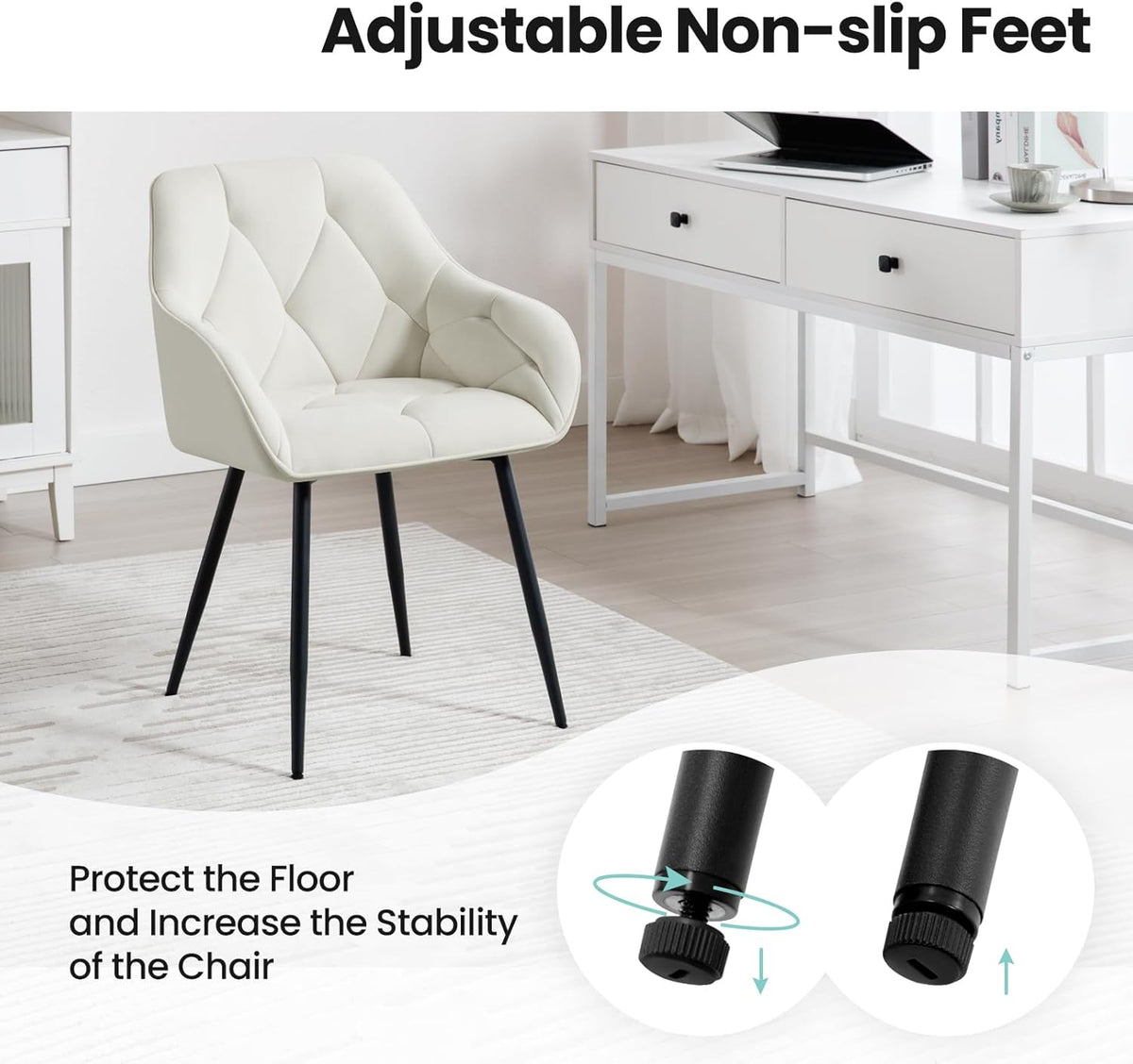 WOLTU Esszimmerstühle 2er Set, für Esszimmer Wohnzimmer, ergonomische Küchenstühle gepolstert mit Armlehnen, Metallbeinen, Sitzfläche aus Samt, Cremeweiß