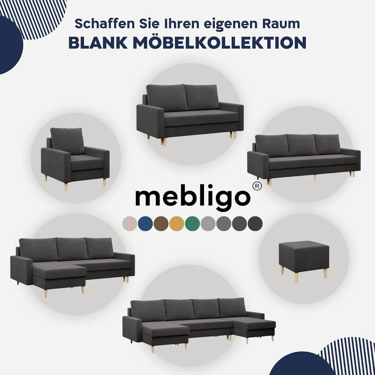Mebligo - Sofa Mit Schlaffunktion Und Bettkasten Blank, 3 Sitzer 212 cm Breit, Schlafsofa Mit Bonellfederkern im Sitz, Ausziehbares Couch Auf Holzfüßen, Wohnzimmer - Beige