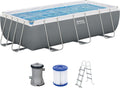 Bestway Power Steel Frame Pool Set mit Filterpumpe 404 x 201 x 100 cm, grau, eckig
