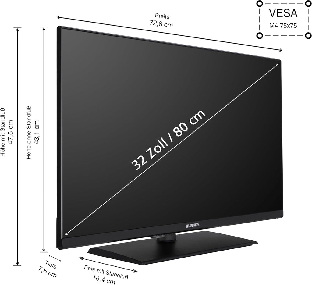 TELEFUNKEN XF32N750M Fernseher 32 Zoll Full HD LED TV mit 80 cm Bildschirmdiagonale und integriertem Triple-Tuner, schwarz