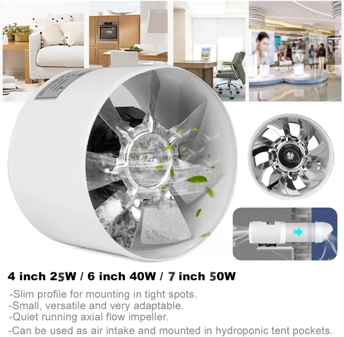10,2 cm Inline-K-Ventilator, Hochleistungs-Abluftgebläse für Luftkühlung und Belüftung, 2 x Booster für Badezimmer/Küche, leise, energieeffizient, Deckenabluftventilator