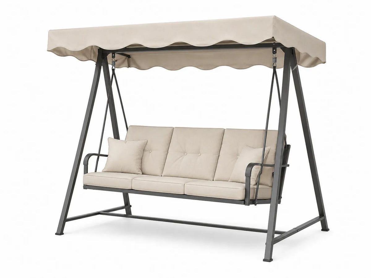 Gartenschaukel 3-Sitzer Stahlrahmen Polyester Beige