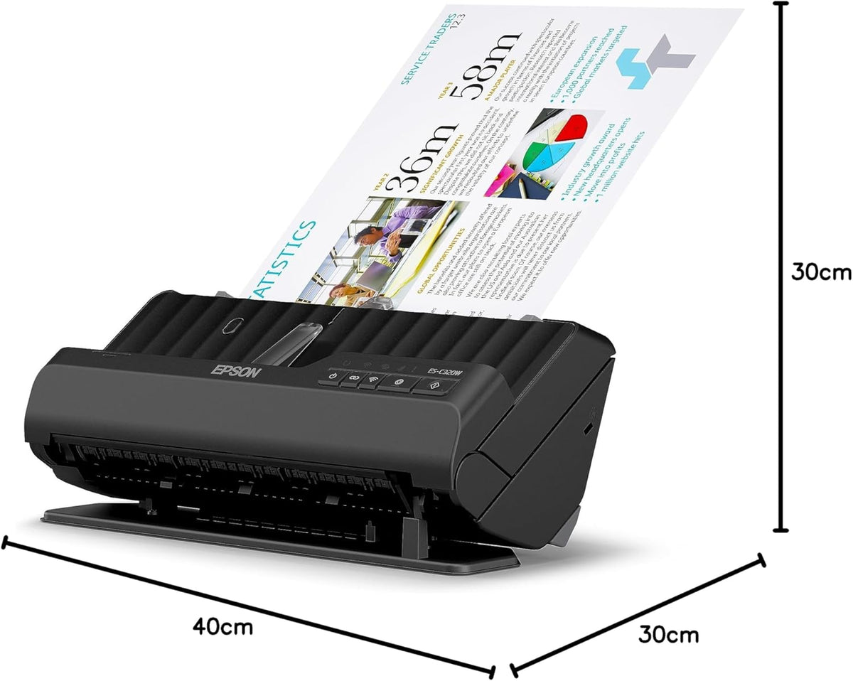 Epson Wi-Fi Scanner ES-C320W, kompakter A4 Business Scanner mit geringem Stromverbrauch, Duplex-Einzugscanner mit vielseitiger Medienverarbeitung, schwarz