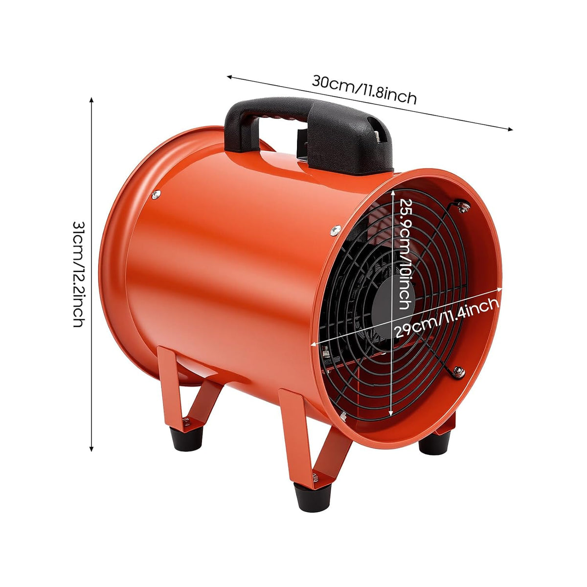 Axialgebläse Industrieventilator, Tragbare Bauventilator Baugebläse 2580 m³/h, ø250mm Axialventilator Lüftergebläse mit 10m PVC Schlauch, Axial Rohrgebläse Rohrventilator Ventilator 2580 m³/h