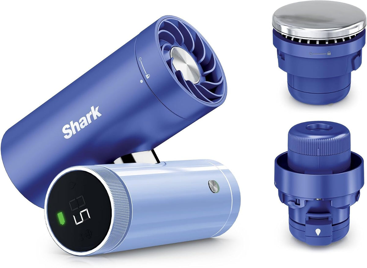 Shark ChillPill 3-in-1-Hochgeschwindigkeits-Handventilator-, Sprühnebel- und InstaChill-System, mit 3 Kühlaufsätzen, reisefreundliches Design, Hellgrau FA022EULV