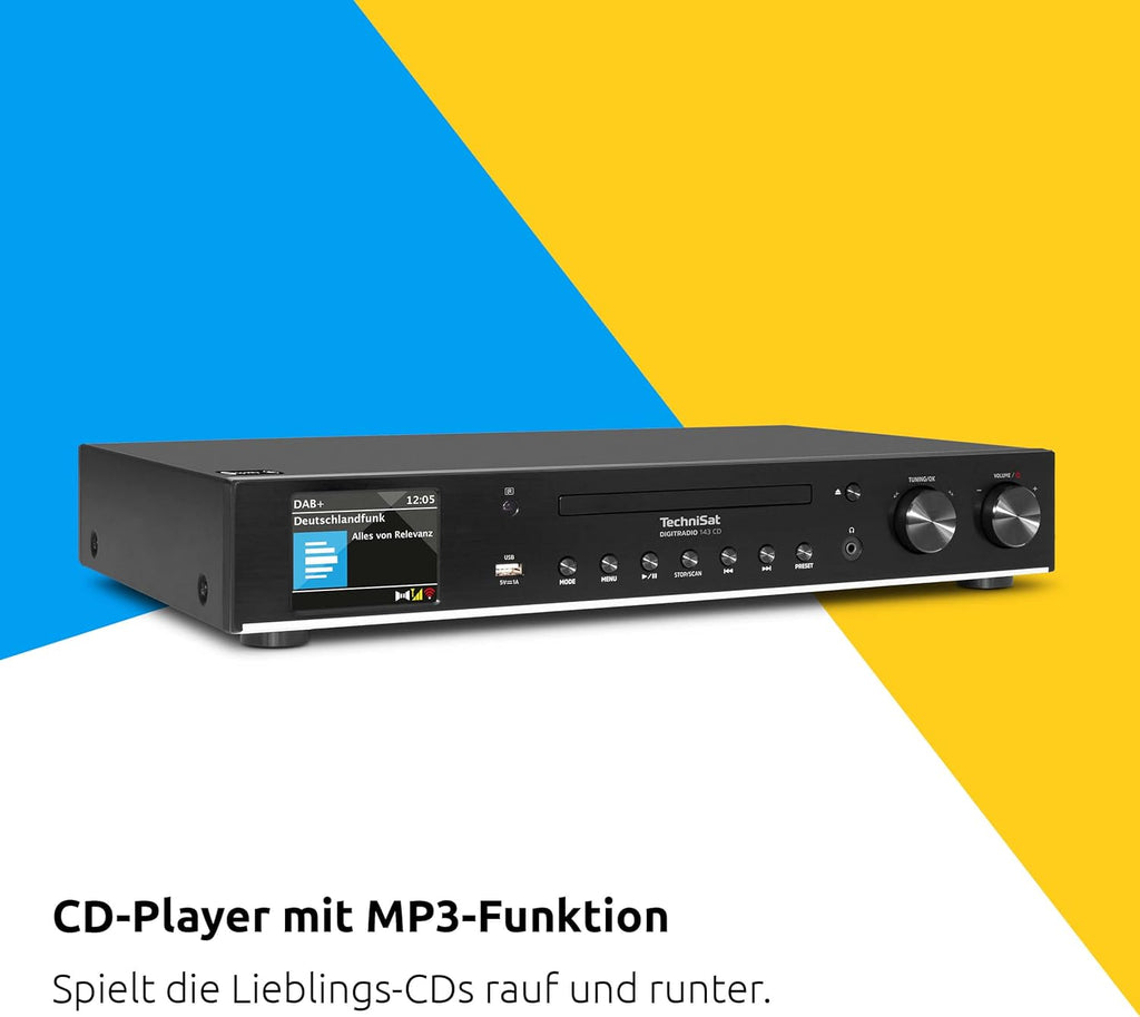 TechniSat DIGITRADIO 143 CD (V3) – Digital HiFi-Tuner, Internetradio (DAB+, UKW, Bluetooth-Audiostreaming, Spotify Connect, CD-Player, WLAN, Breite 43,5 cm, App-Steuerung, Fernbedienung) Schwarz