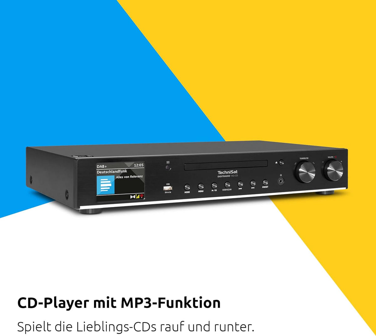 TechniSat DIGITRADIO 143 CD (V3) – Digital HiFi-Tuner, Internetradio (DAB+, UKW, Bluetooth-Audiostreaming, Spotify Connect, CD-Player, WLAN, Breite 43,5 cm, App-Steuerung, Fernbedienung) Schwarz