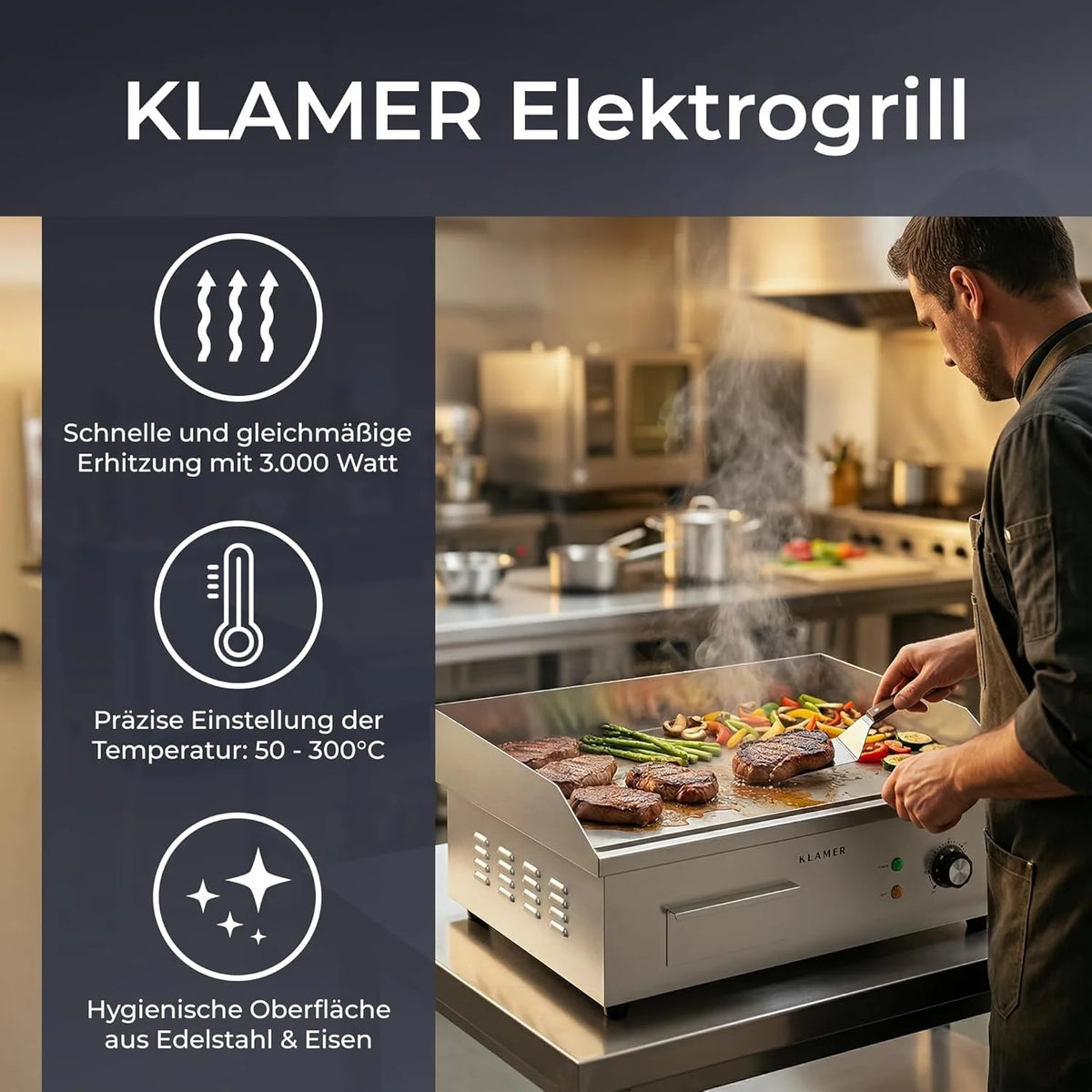Elektrogrill Edelstahl 3000