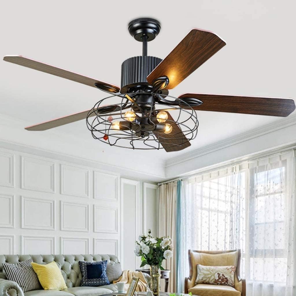 Deckenventilator Licht Mit Beleuchtung Fernbedienung Dimmbar E27 Fan Deckenleuchte LED Kronleuchter Loft Lüfter Deckenlampe Retro Industrie Stumm Leise Wohnzimmer Schlafzimmer Esszimmer Timing