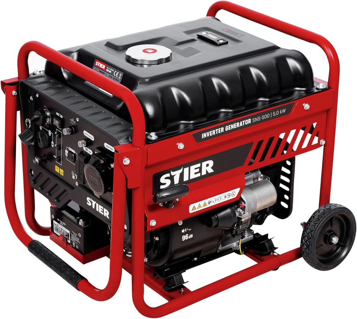 STIER Inverter Stromerzeuger SNS-500 5,0 kW 75 dB(A), Stromgerenator Benzin, Notstrommaggregat, wartungsarm, für den Außenbereich, zum Laden von Batterien geeignet, kompakt