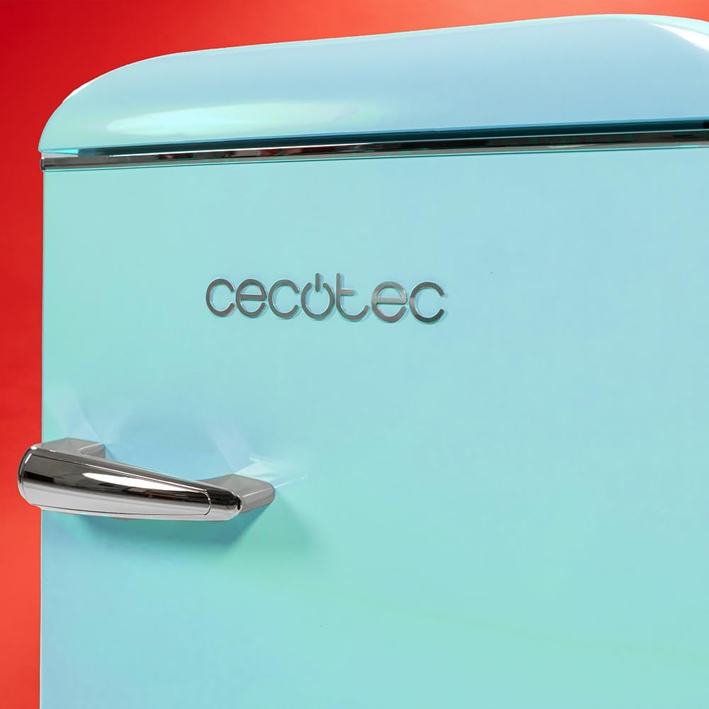 Cecotec Kleiner Kühlschrank - 2-türiger Kühlschrank - Retro 86L Bolero CoolMarket 2D Origin 86 Blue E. 89,3 cm Höhe und 48,7 cm Breite, Energieklasse E, Eisfach, Innenbeleuchtung und Chromgriff, Blau