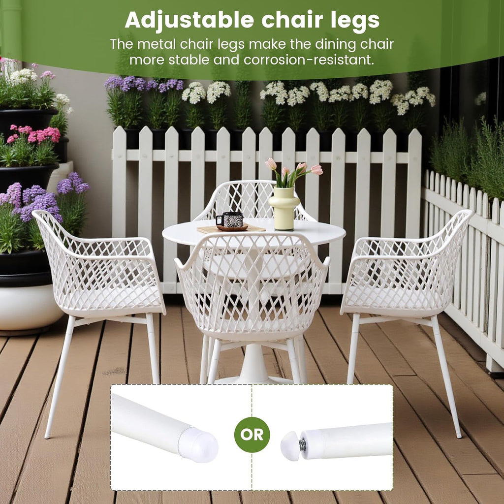 Gartenstuhl 6er Set, Outdoor Stuhl mit Armlehne, Armlehnensessel Loungesessel Lehnstühle, Gartenstühle 120 kg belastbar, Weiß