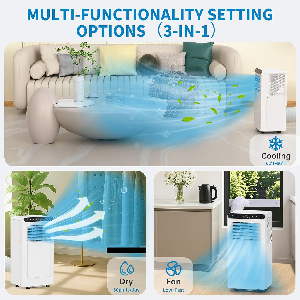 GarveeHome Tragbares Klimagerät mit 7.6 cm-1-Kühlung, Luftentfeuchter und Ventilator, deckt bis zu 450 m² ab, 24-Stunden-Timer, Fernbedienung im Lieferumfang enthalten, ideal für Schlafzimmer, Weiß +