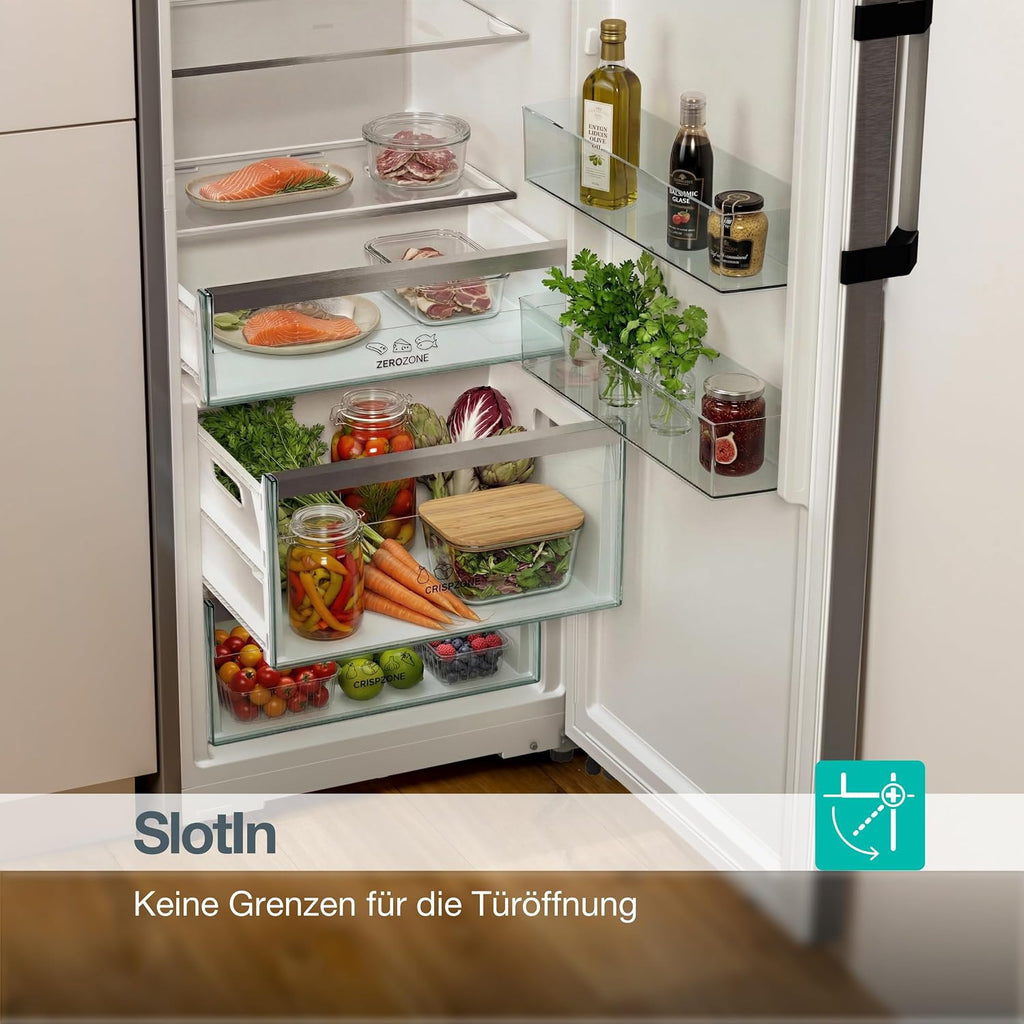 Gorenje RN618C6X6WF Kühlschrank, 372 Liter, SmartFit, 185cm Höhe, CrispZone mit Feuchteregler, Wifi, Flaschenhalter, Easy-open Griff, Inverter, BxHxT: 59,5×185,6×60 cm, Edelstahl