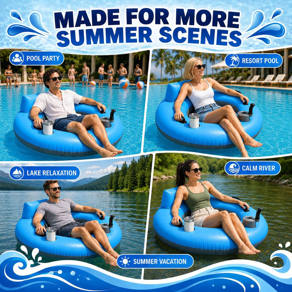 Elektrisch Aufblasbare Poolliege Mit 50-W-Motor, Elektrischer Schwimmstuhl/Flut, 360° Drehbar, Aus PVC, In 3 Minuten Aufgeblasen, Für Pool, See, Meer Und Wasserpark