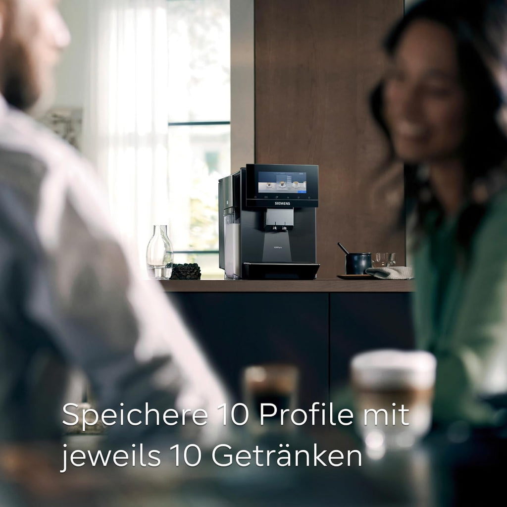 Siemens Kaffeevollautomat EQ900 plus TQ905DZ3, 36 internationale Kaffeespezialitäten, individueller Mahlgrad, App-Steuerung, großes Full-Touch-Display, Edelstahl