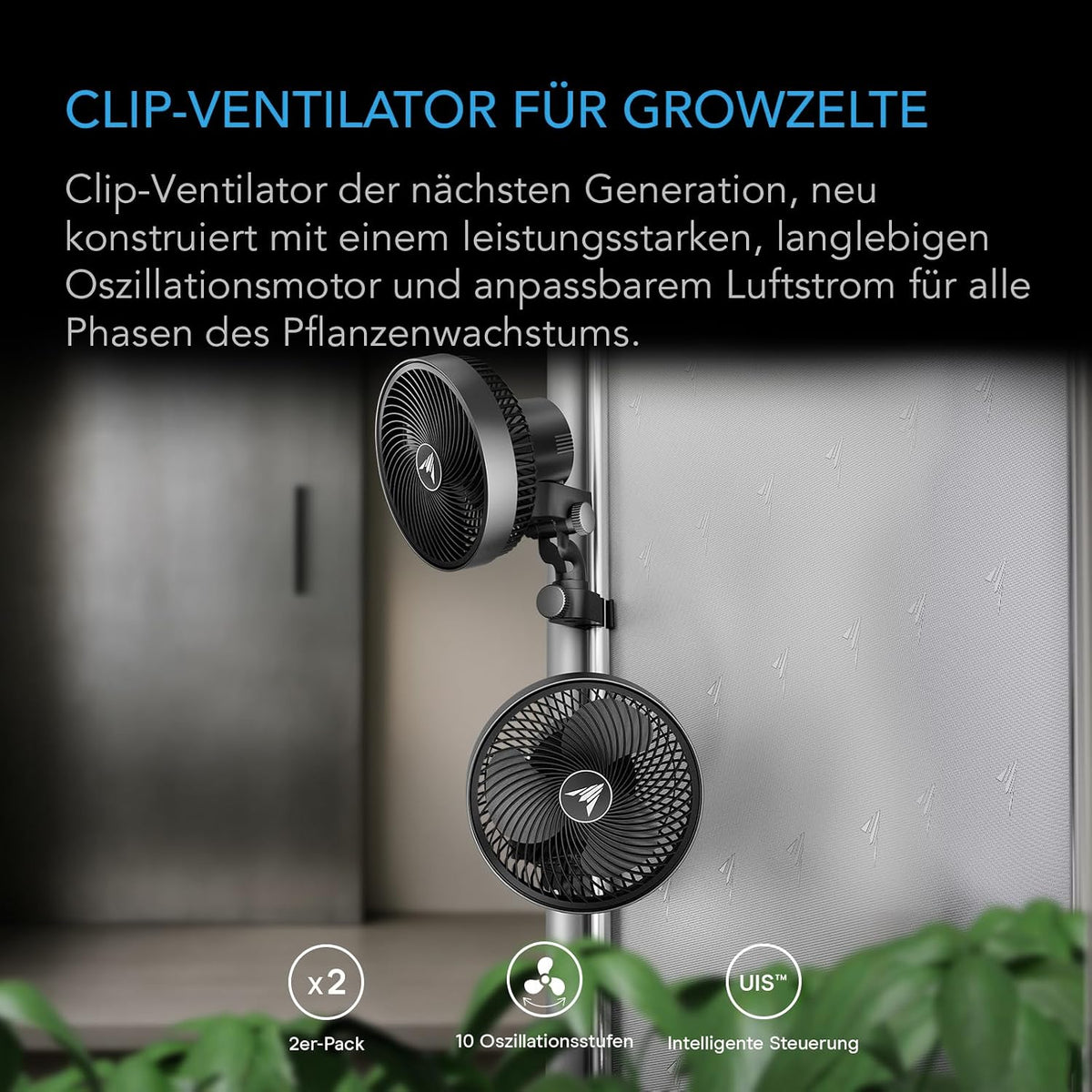 AC Infinity CLOUDRAY S6 (2er-Pack) – Clip-Ventilator 150mm für Grow Zelte, mit langlebigem EC-Motor, 10 Windstufen, 10 Oszillationsstufen, für Umluft und Kühlung im Indoor Grow