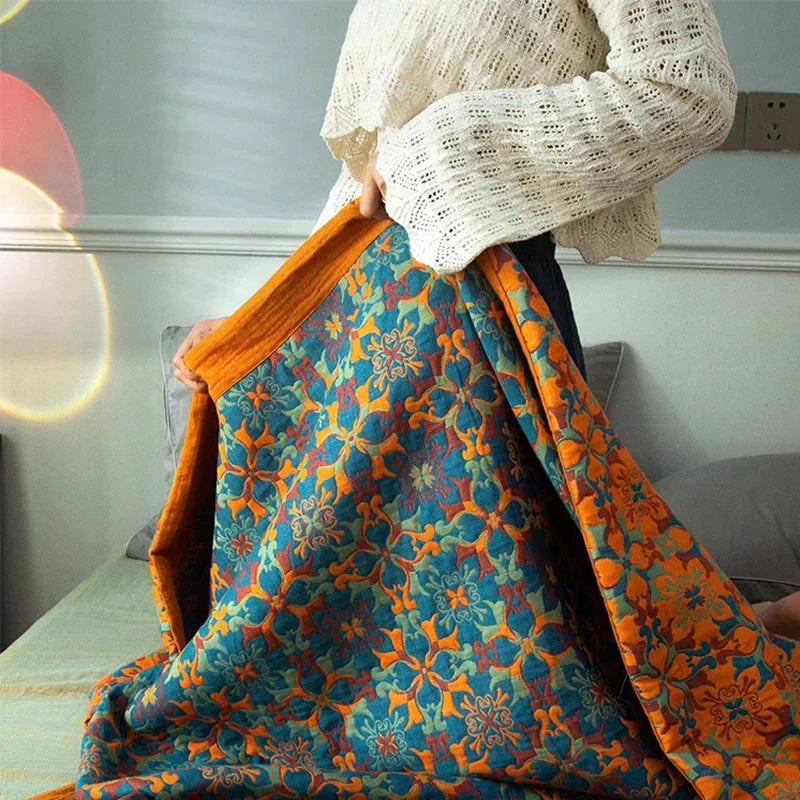 Blau Gemusterter Sechs-Lagen Baumwoll-Quilt – TerraLoom Komfortdecke