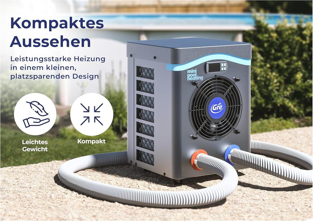 Gre HPM20 – Mini-Wärmepumpe für Aufstellpools bis zu 20 m³, Heizsystem für Aufstellpools, Farbe Grau