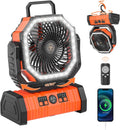 Wiederaufladbarer Camping-Ventilator mit LED-Laterne, 20.000 mAh, automatisch oszillierend, batteriebetrieben, Schreibtischventilator mit Fernbedienung/Haken/Timer, 20.3 cm, Stromausfälle, Hurricane