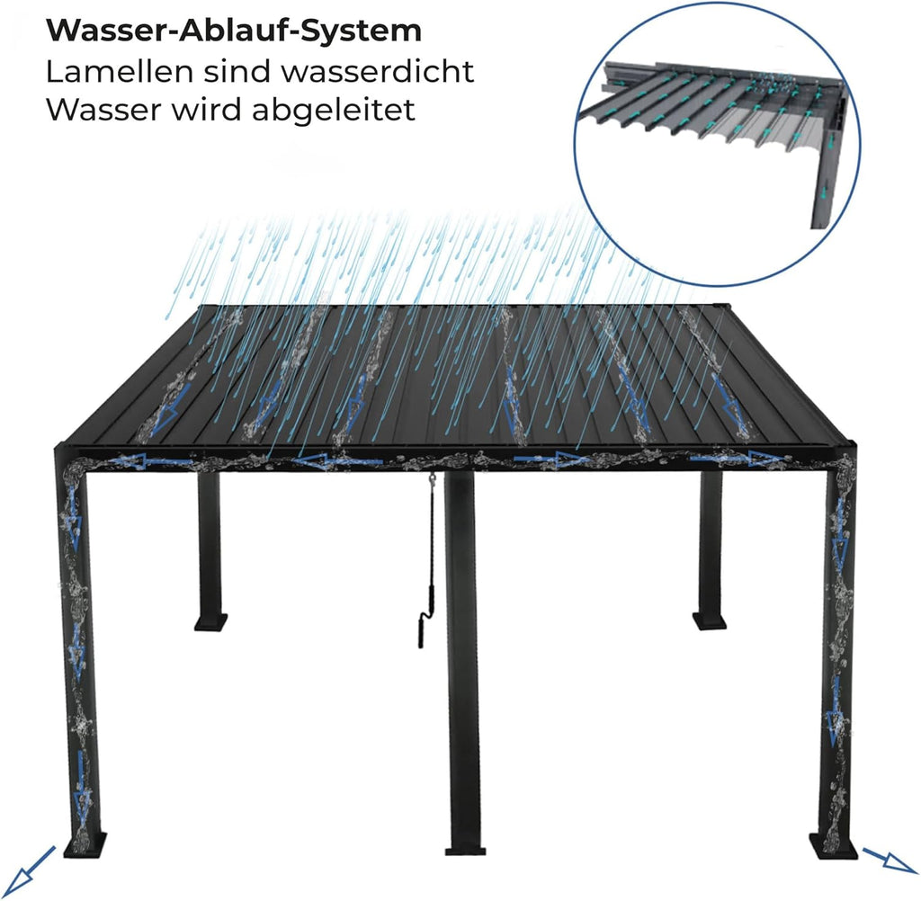 Lamellen Pergola Bioclimatic Aluminium | Pavillon verstellbares Lamellendach 4x3m wasserdicht | freistehend anthrazit pulverbeschichtet