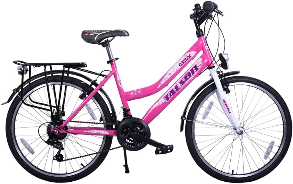 24 Zoll Mädchenfahrrad 21-Gang Shimano Schaltung mit Beleuchtung nach STVO Rosa Doppelrahmen