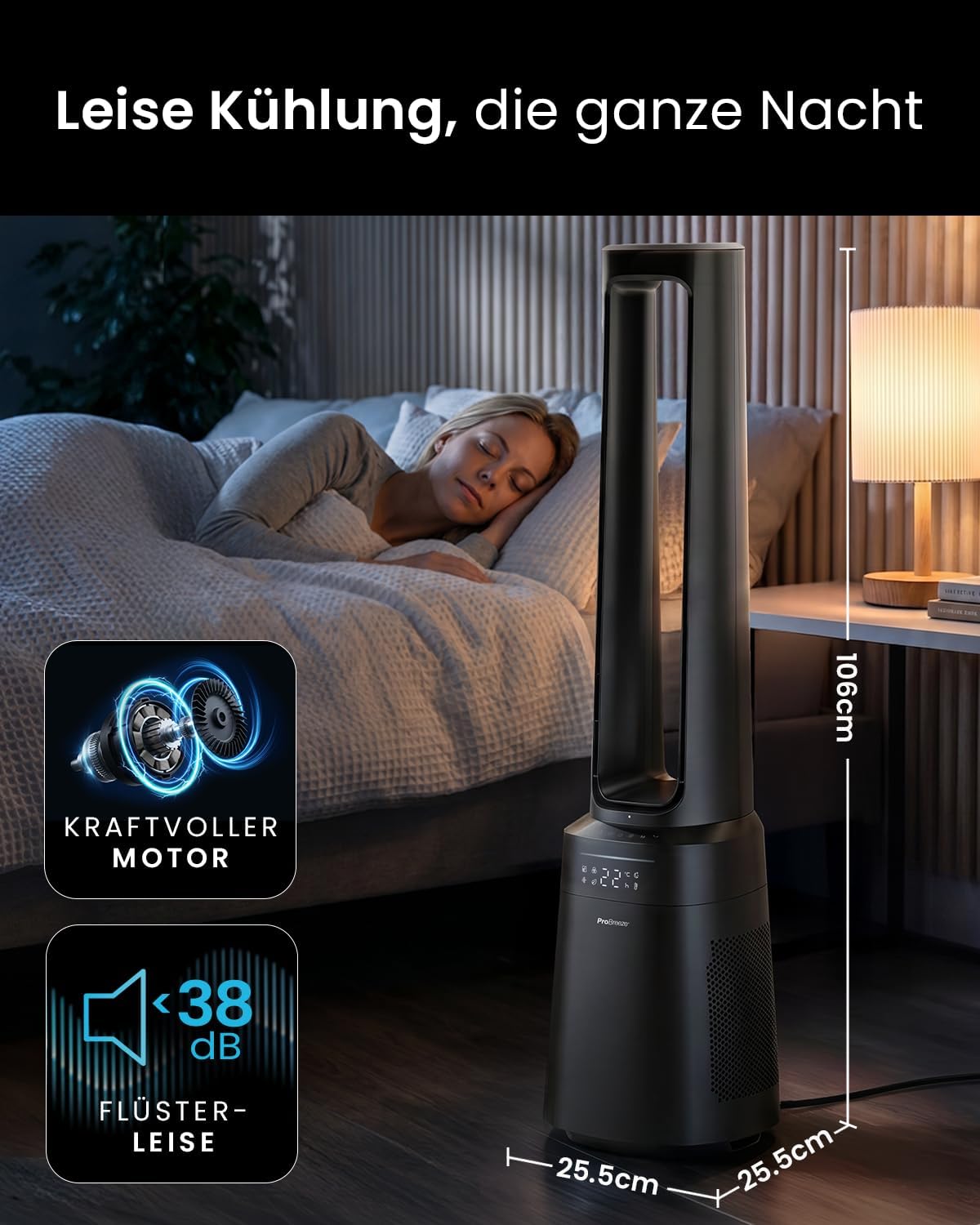 Pro Breeze OmniAir 105cm rotorloser Ventilator mit Luftreiniger - Smart Home Ventilator, WLAN, App, HEPA 13 Filter, 10 Geschwindigkeiten - Turmventilator sehr leise, 5 Modi, Auto 75° Oszillation