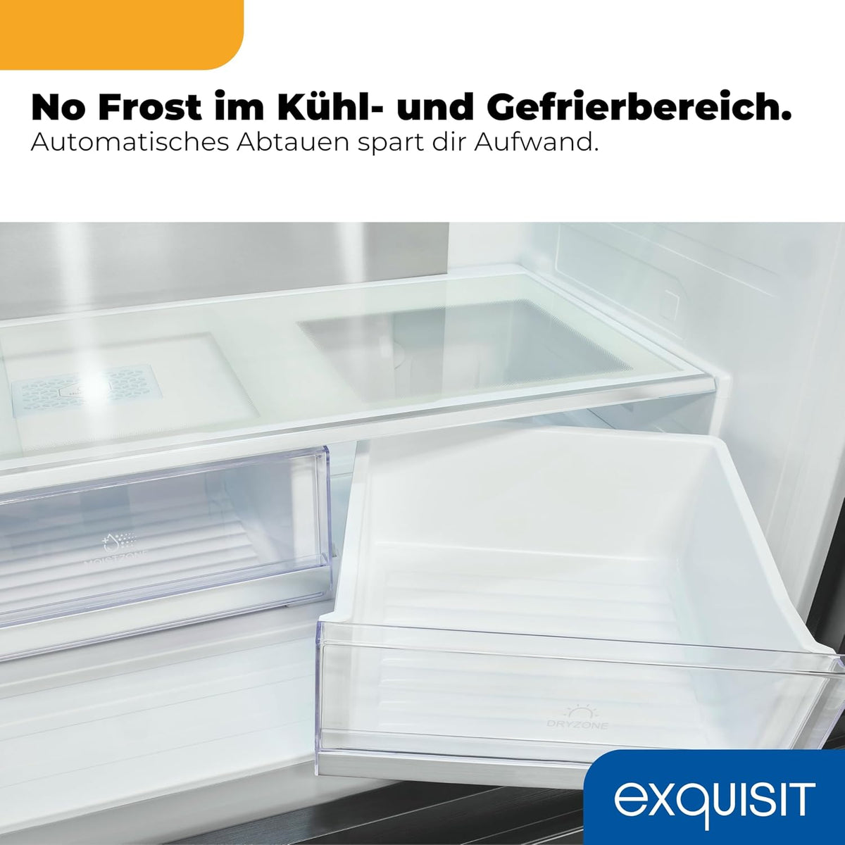 Exquisit Frenchdoor Kühl-Gefrierkombination | 506 l Nutzinhalt, Energieklasse E, 41 dB, No Frost Kühlen & Gefrieren, Schnellgefrieren, Wasserspender, LED, Elektronik | FD5490-160-WS-200E inoxlook-az