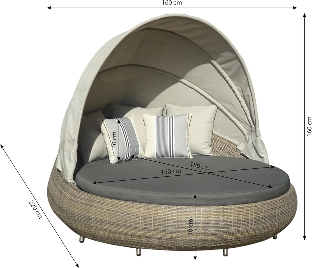 Dehner Sun-Lounger Florida, rund, ca. 220 x 160 x 159 cm, Aluminium/Polyrattan, braun/grau
