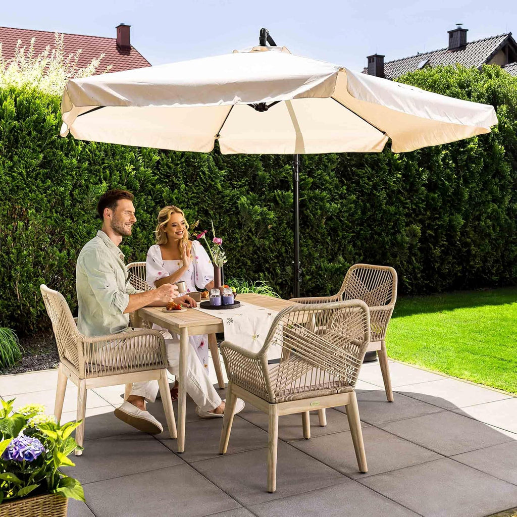 di volio Gartenmöbel Set Tarato - beige, wetterfeste Garten Möbel für Outdoor, quadratischer Holztisch & 4 Stühle