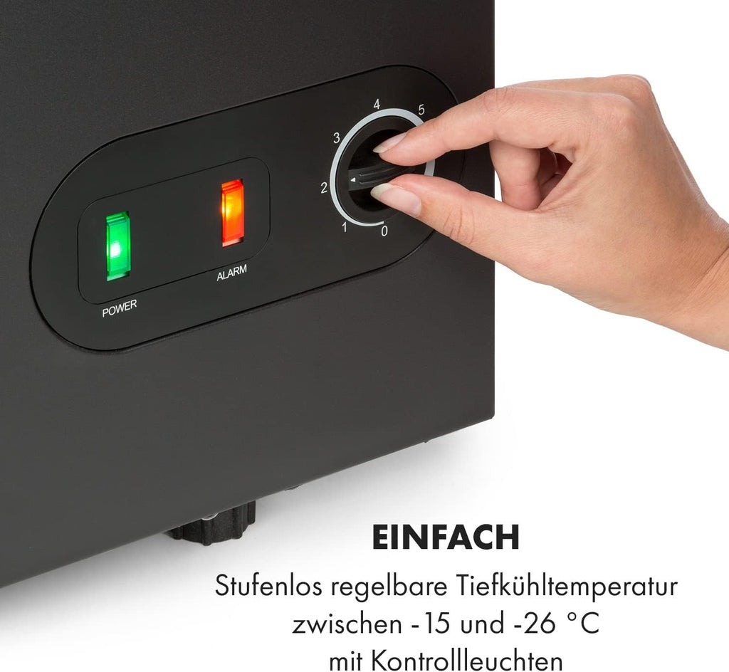 Klarstein Gefriertruhe Klein und Schmal, Freistehende Kleine Gefriertruhe, 78 Liter Tiefkühltruhe, Kleine Kühltruhe mit Einhängekorb, Energieeffiziente Gefriertruhen, Kompakte Tiefkühltruhen