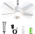 80CM Akku Deckenventilator mit Beleuchtung für Outdoor, 40000mAh Akku Groß Mobiler Ventilator mit Licht, 3000K-6000K Dimmbar, Fernbedienung & Haken, für Camping, Pavillon, Terrasse, Zelt, Wohnmobil