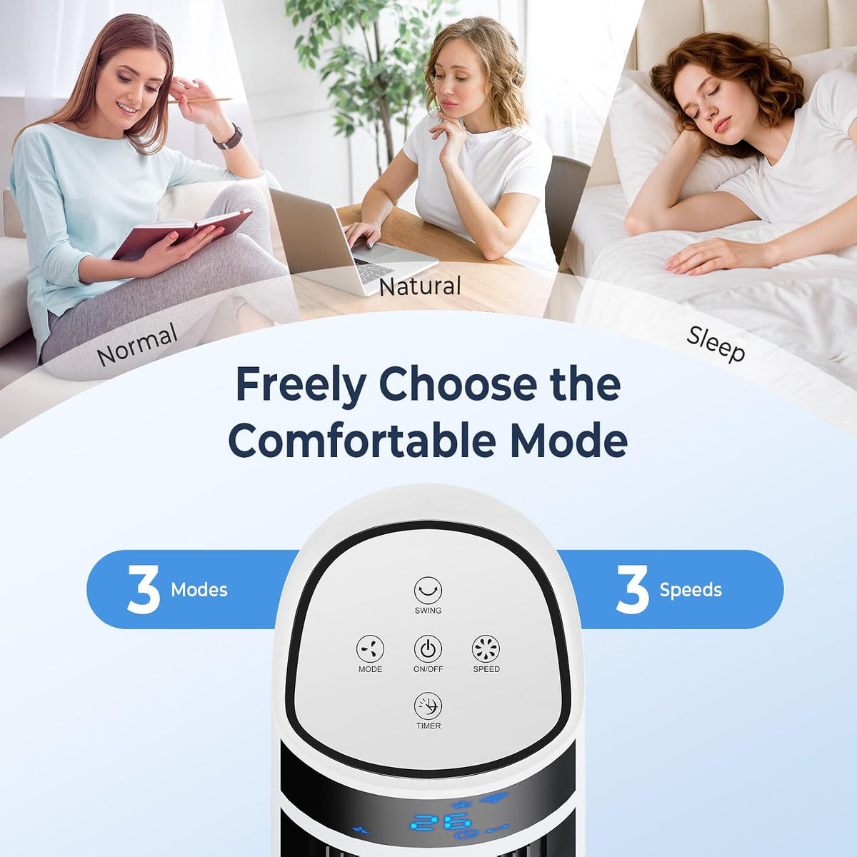 30dB Turmventilator Sehr Leise mit Fernbedienung | 80° Oszillation, drei Modi, Raumkühlung, platzsparender Tower Fan, kühlender Luftstrom, Schlafzimmer Büro, Senioren geeignet