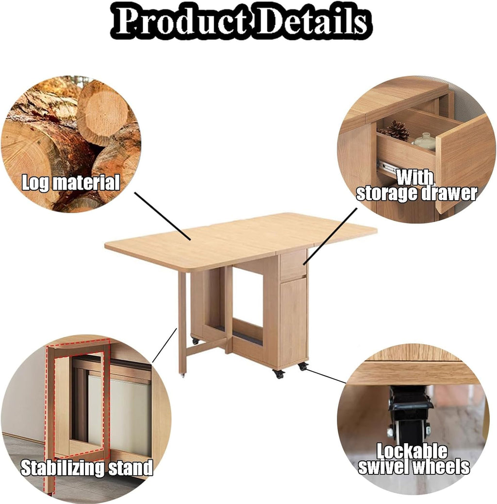 Zusammenklappbares Esstisch-Set, ausziehbarer Esstisch aus Holz mit Stauraum und Rollen, platzsparend, multifunktional, faltbar, Küchentische für kompakte Wohnung, Zuhause, Esszimmer