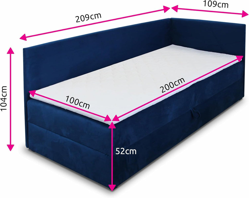 Sofnet Boxspringbett Flame mit Bettkasten - Einzelbett mit Bonell-Matratze und Topper, Polsterbett, Universelle Bettseite, Bett, Schlafzimmer, Kinderzimmer (Grau (Paros 05), 100 x 200 cm)