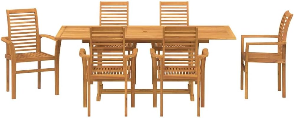 Gartentisch Teak 200x100 cm ausziehbar inkl. 6 Stühle für Balkon & Garten, massives Teakholz, wetterbeständige Outdoor Essgruppe, Modernes Design für Terrasse und Lounge