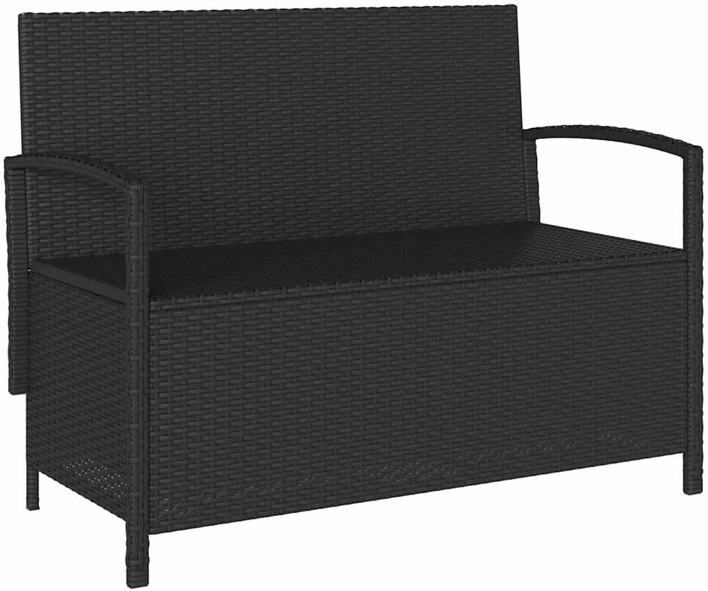 vidaXL Gartenbank mit Stauraum und Kissen Schwarz Poly Rattan, Gartenbank, Parkbank, Outdoor-Bank, Sitzbank, Terrassenbank, Außenbank, Gartenmöbel