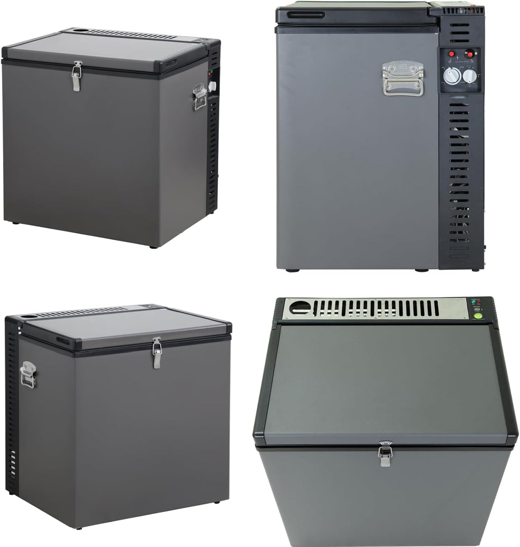 Smad Gas Gefrierfach, 70 l, Dreifach Gemischt, 12 V/230/LPG, Camping, Gas Gefrierschrank, geräuschlos, für Garage, Mobile, Reise, Schwarz