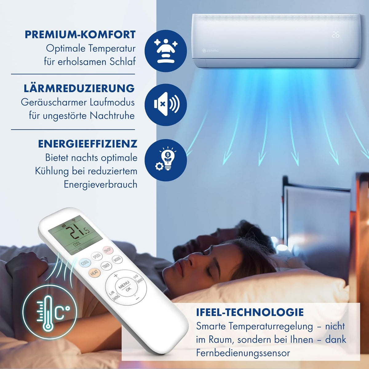 Multisplit Klimaanlage 3 Innengeräte Set (3 x 2,6kW) Klimagerät Air Conditioner mit Heizfunktion 21000 BTU 6,2kW A++ WiFi/App-Steuerung 4D AirFlow Heizen bis -20°C Vorgefüllt R32