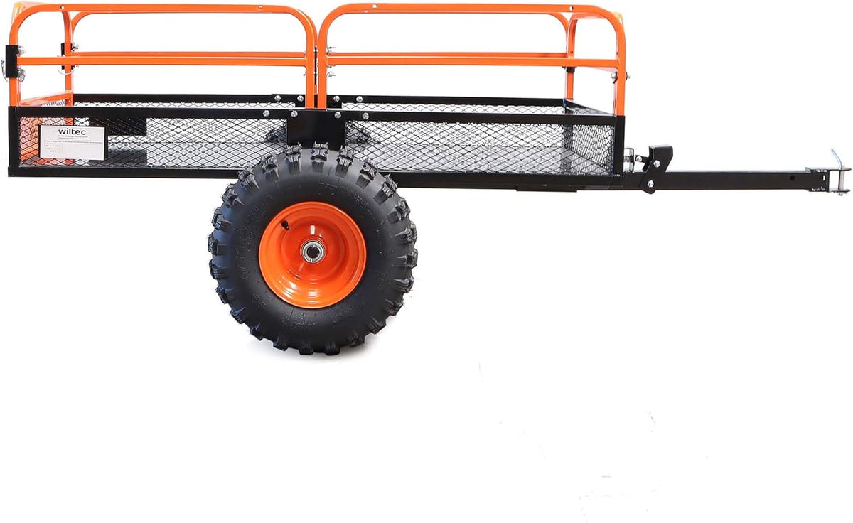 Wiltec Kippanhänger bis 680 kg für Rasentraktor, Anhänger Kipper 216 x 122 x 76,2 cm mit Gitter u. abnehmbaren Seitenwänden, Anhänger mit Kippfunktion