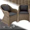 tectake® Alu Polyrattan Gartenstuhl 2er Set, Gartenmöbel Set mit 2 Sessel, wetterfest, Rattan Gartensessel mit weichen Sitzpolster, abziehbarer und waschbarer Bezug, stabil und bodenschonend - Natur