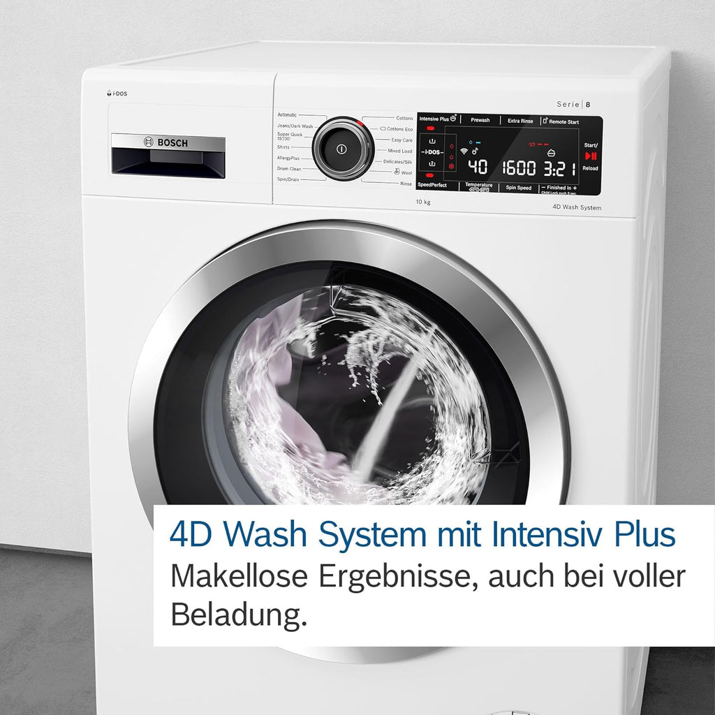 Bosch WGB244040 Serie 8 Smarte Waschmaschine, 9 kg, 1400 UpM, Made in Germany, Active Water Plus Energie- und Wasserersparnis, Iron Assist Dampf zum Entknittern, Mini Load