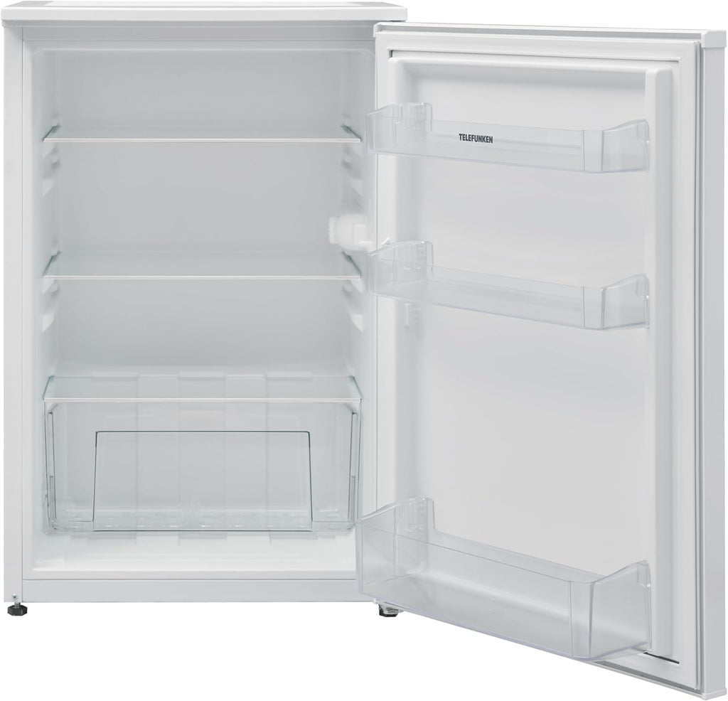 TELEFUNKEN Kühlschrank ohne Gefrierfach | Freistehend | 135 Liter Nutzinhalt | Kühlschrank klein mit Gemüsefach | LED-Beleuchtung | Türanschlag wechselbar | C-135-100-W weiß