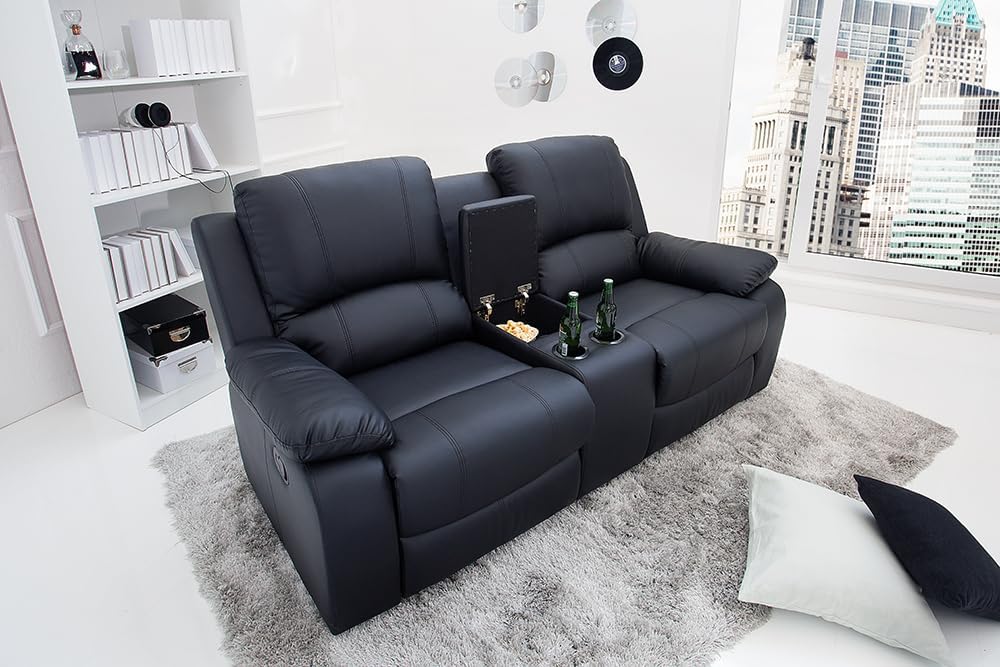 invicta INTERIOR Exklusiver 2er Kino Sessel Hollywood 190cm schwarz Fernsehsessel mit Getränkehalter Zweisitzer Fernsehsessel mit Liegefunktion