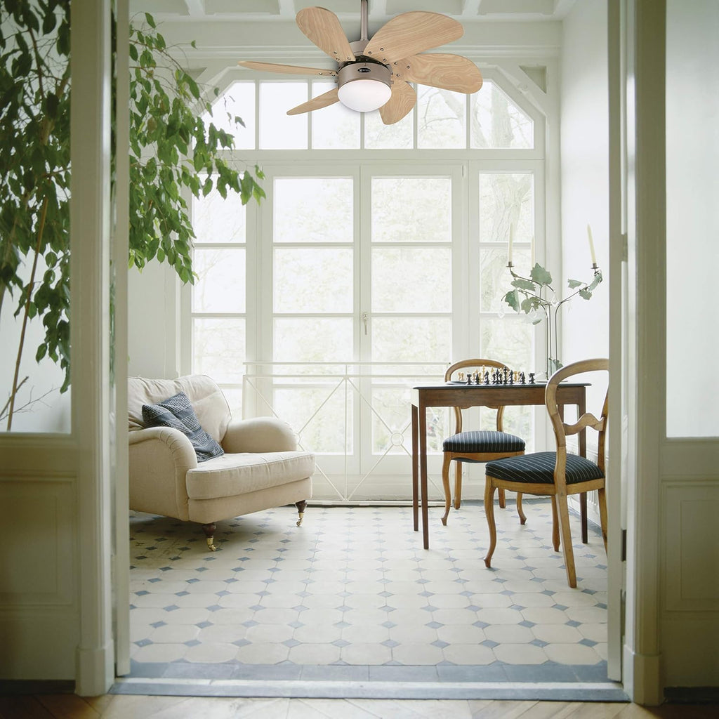 Westinghouse Lighting 76 cm Deckenventilator Turbo Swirl 78158 mit Einzelleuchte und sechs Flügeln, Ausführung in Titan mit Opalmilchglas, 7815840, Titanium
