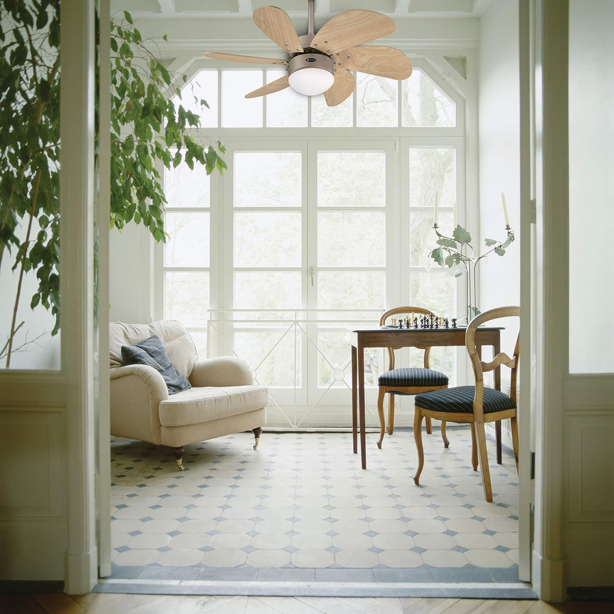 Westinghouse Lighting 76 cm Deckenventilator Turbo Swirl 78158 mit Einzelleuchte und sechs Flügeln, Ausführung in Titan mit Opalmilchglas, 7815840, Titanium
